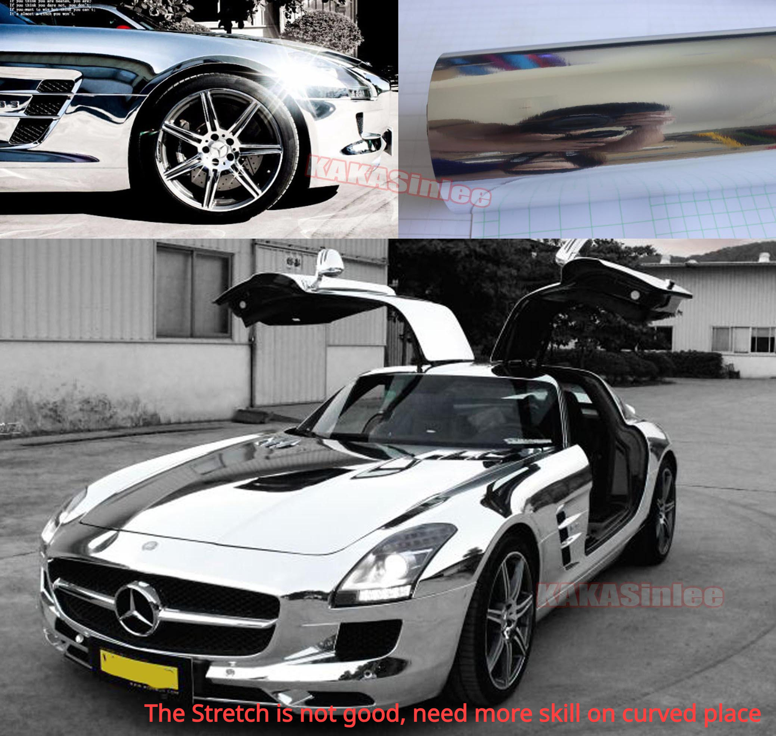 No Stretch / Entire Auto Car Glossy Mirror Chrome Vinyl Wrap Sticker Silver AB