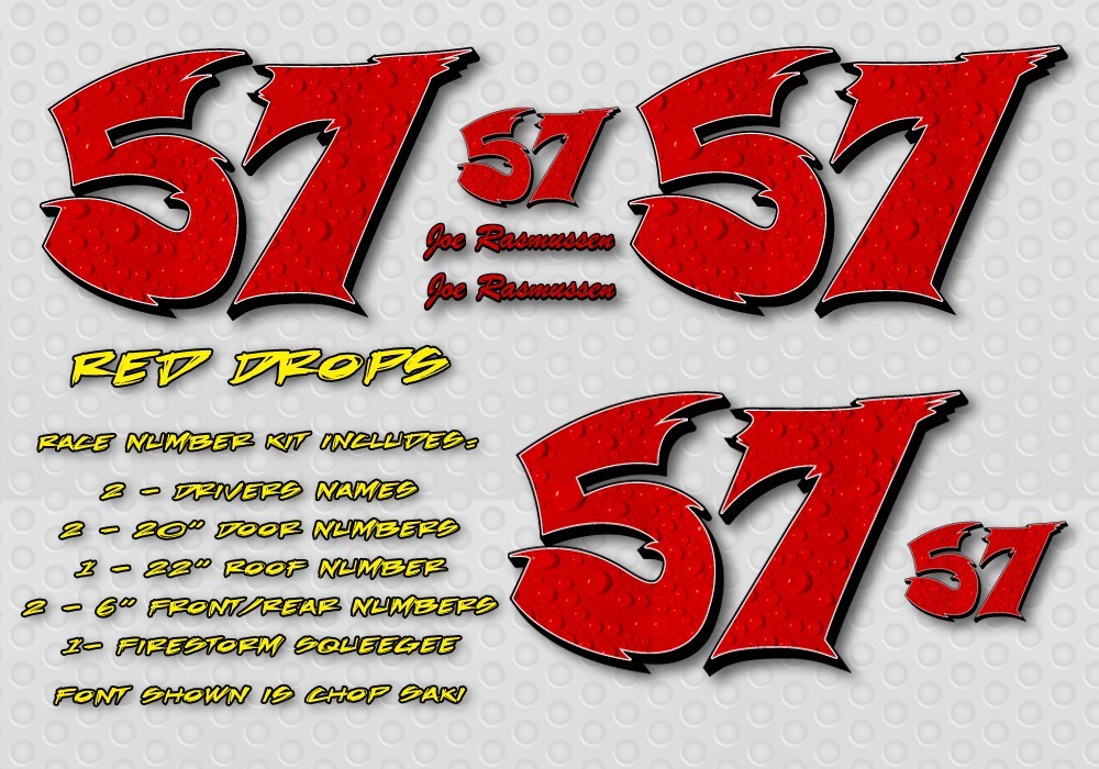 Race Car Numbers Red Drops Vinyl Decal Kit Package