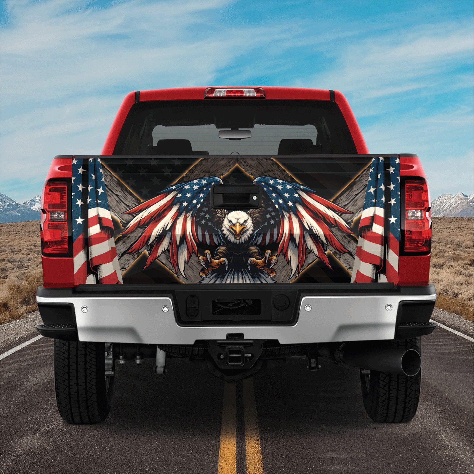 Eagle US Flag Vinyl Tailgate Wrap, Eagle Truck Tailgate Decal Wrap