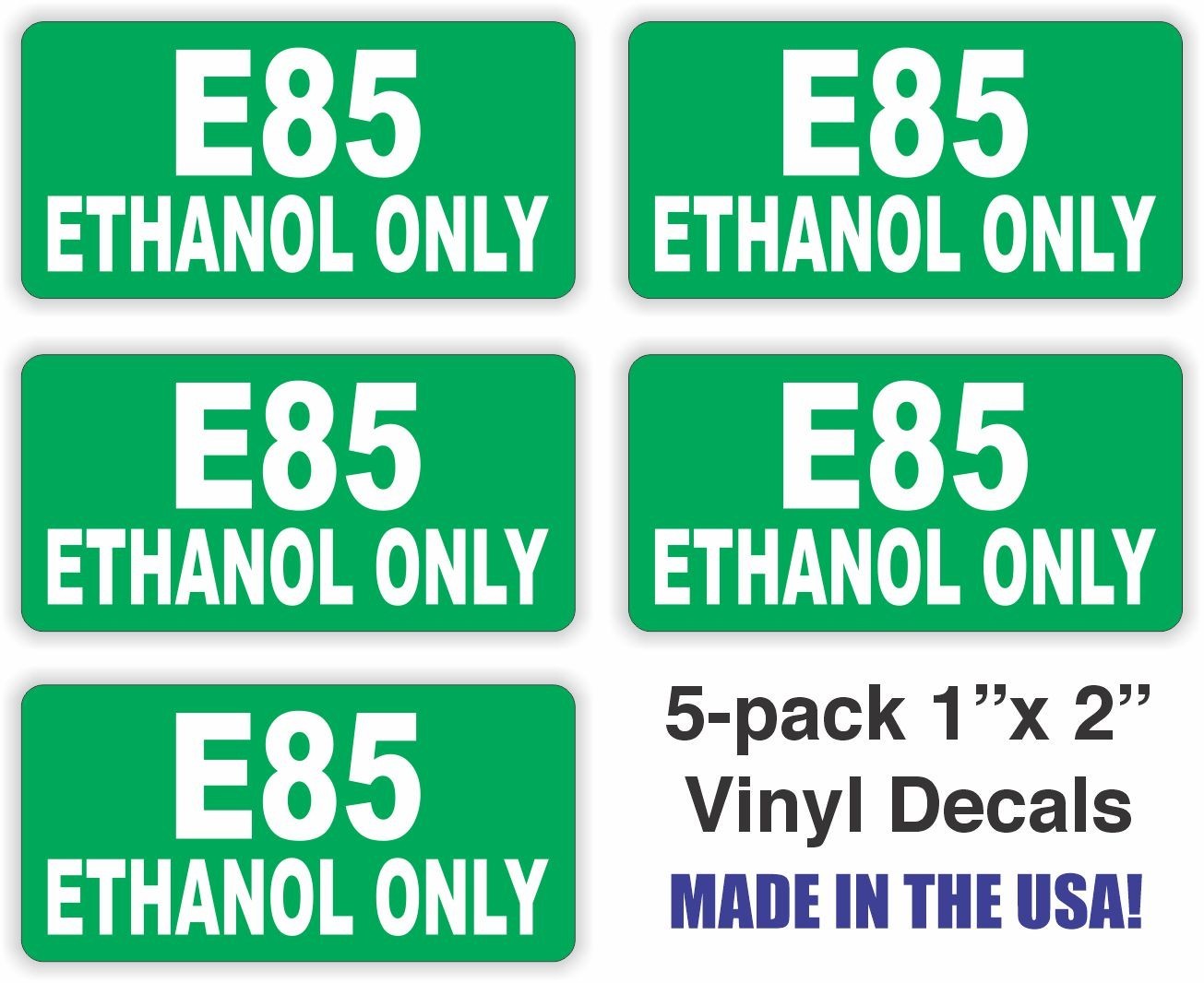 5 pack 1″x2″ mini E85 ETHANOL ONLY Vinyl Stickers Decals Gasoline Gas E-85 Fuel