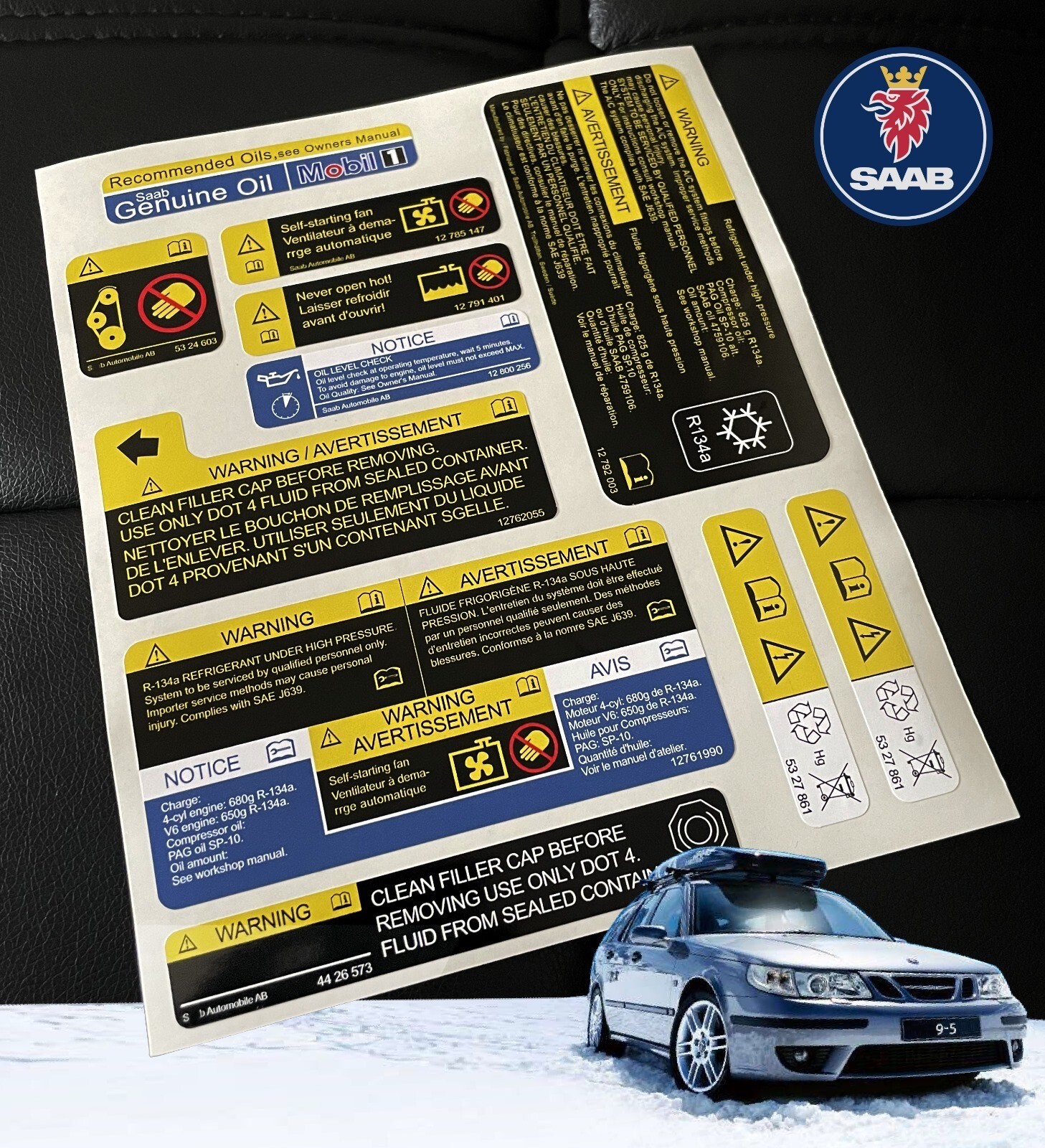 Decal Set Stickers For SAAB 9-5 All Models Engines Best Quality