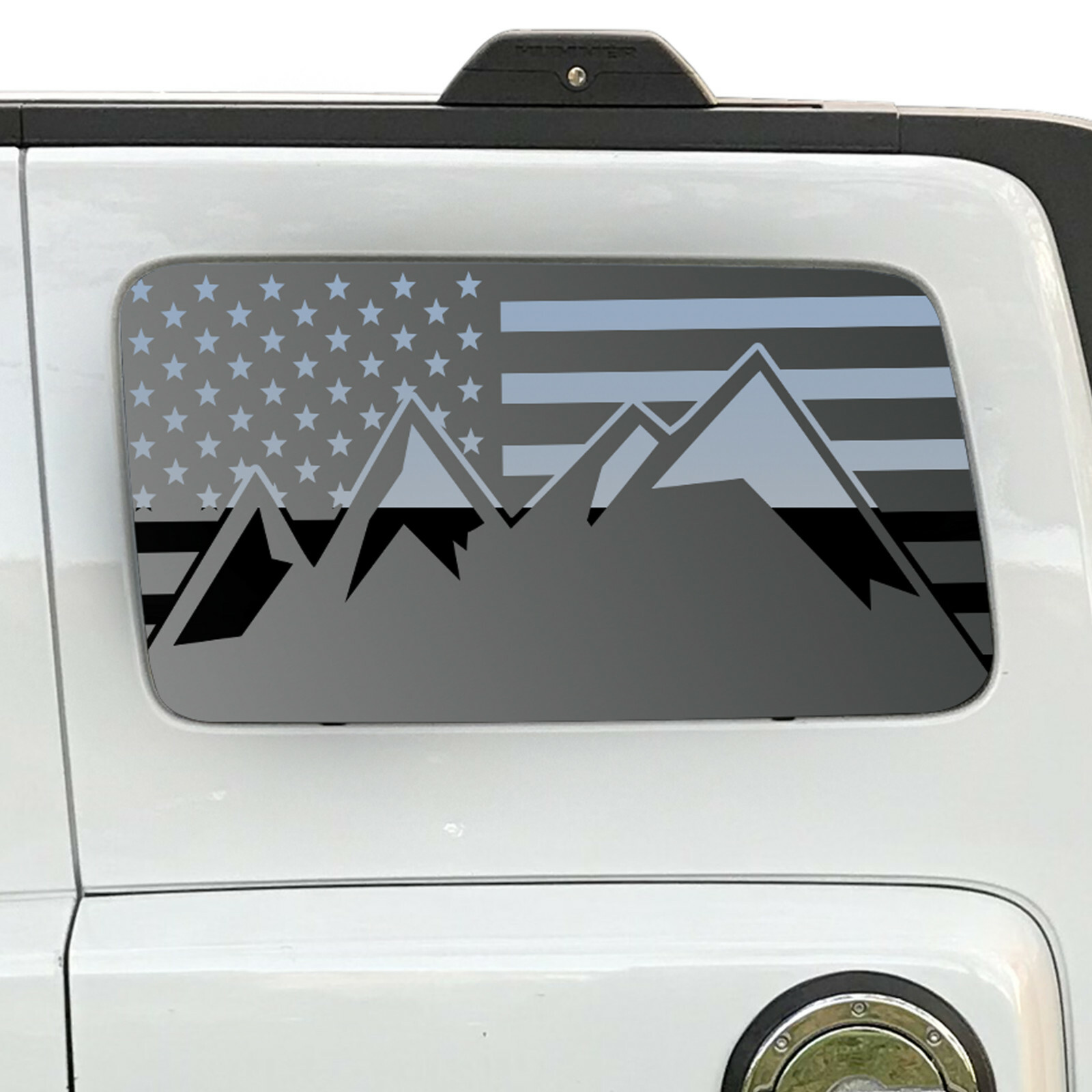 American USA Flag w/ Mountains Decal – Fits Hummer H3 2006-2010 Window QR8-HH3
