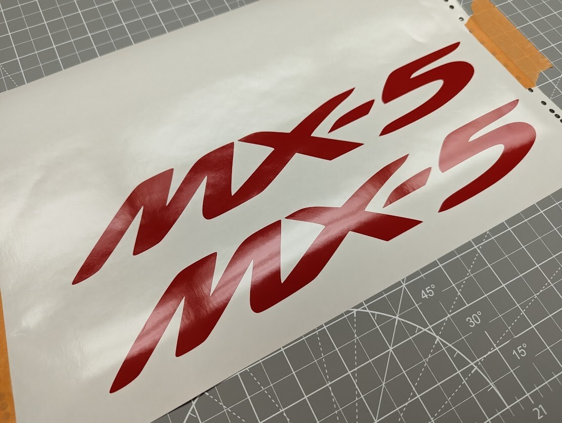 2 pack- MX-5 logo gloss red vinyl Decal Sticker 12″ x 1.75″