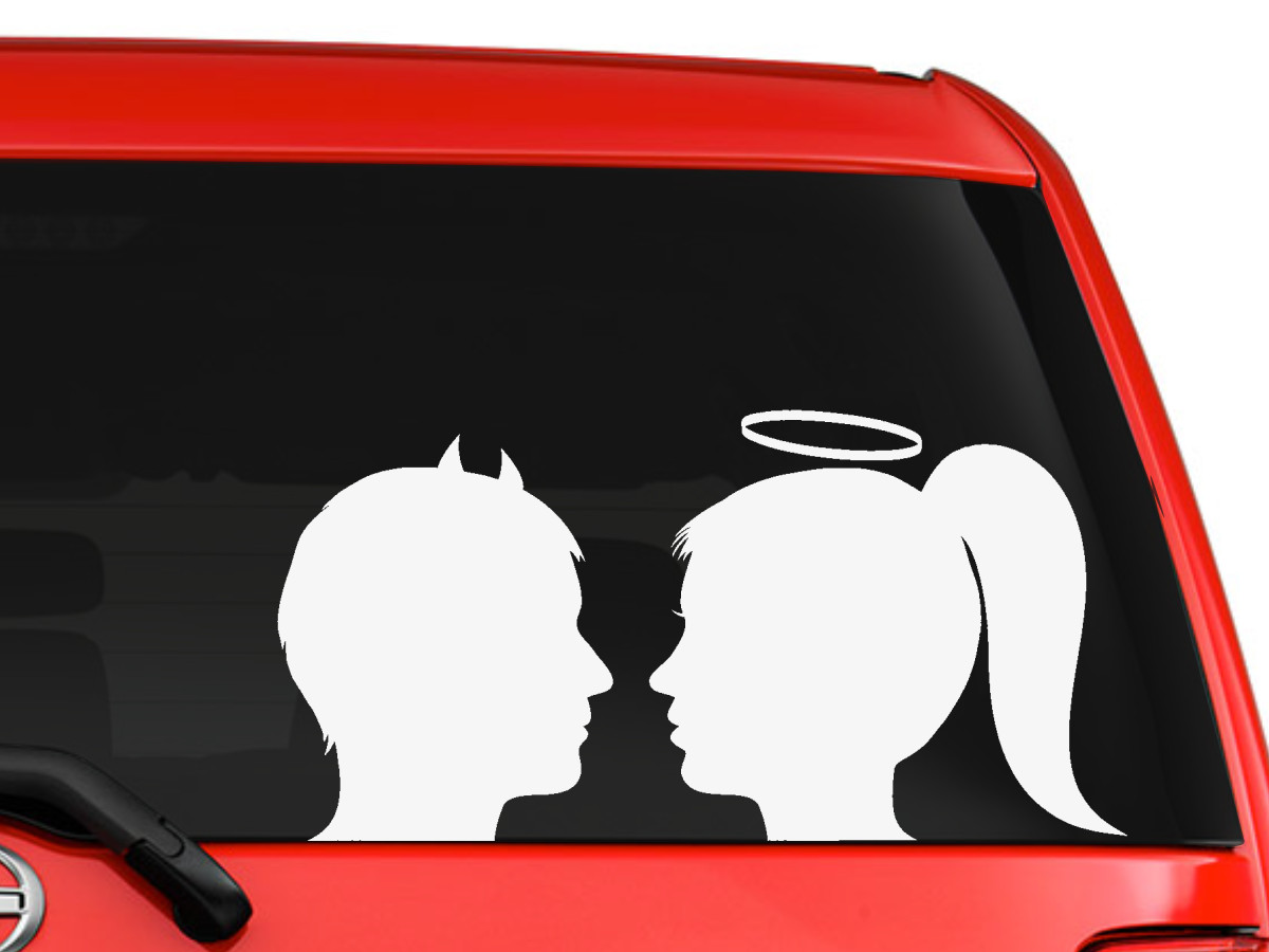 Beautiful Male Devil and female Angel on Car Wall Decal Sticker 6″ White