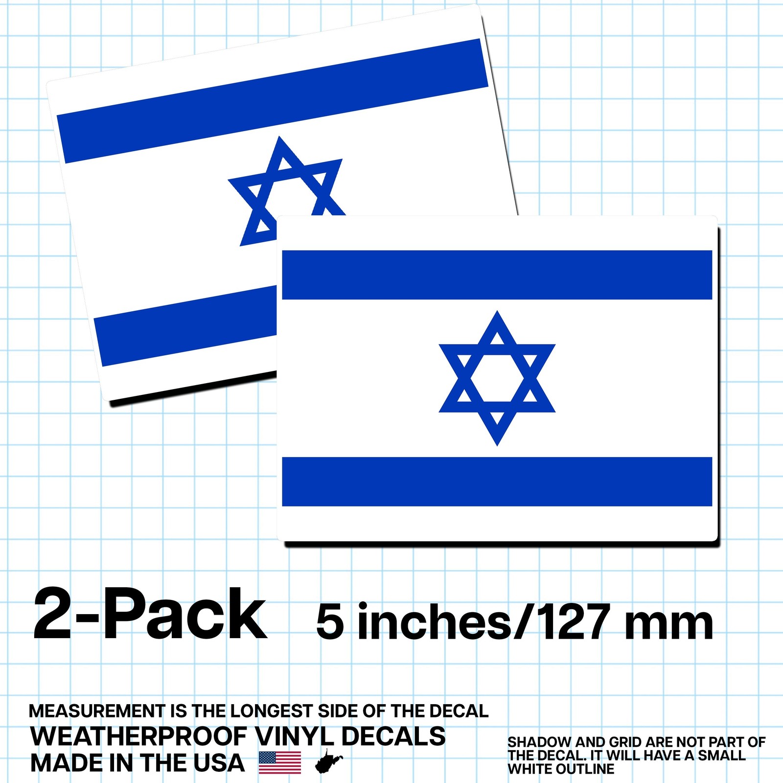Israel Flag Sticker 5″ 2-Pack – IL Decal – Israeli Pride Vinyl