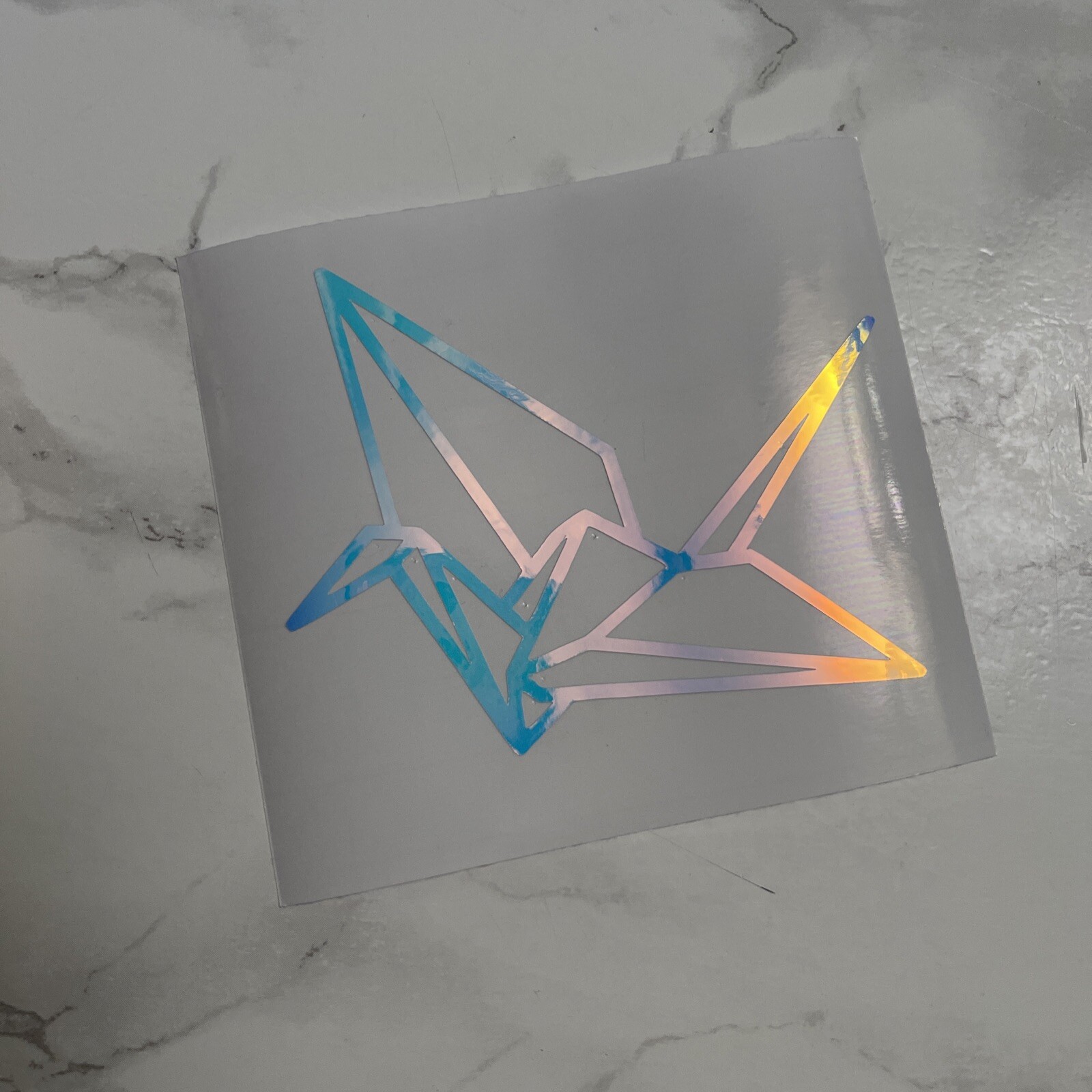 ONE Origami Paper Crane Outline Car Wall Vinyl Window Decal Sticker, Iridescent