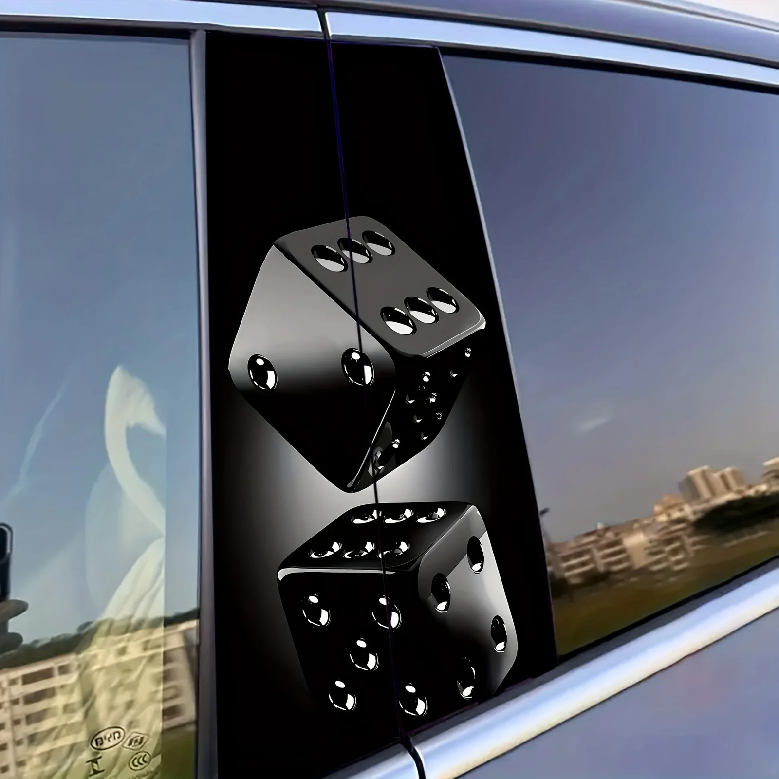 1Pair Black Dice Car Stickers Self-Adhesive B-Pillar Decals Scratch-Resistant