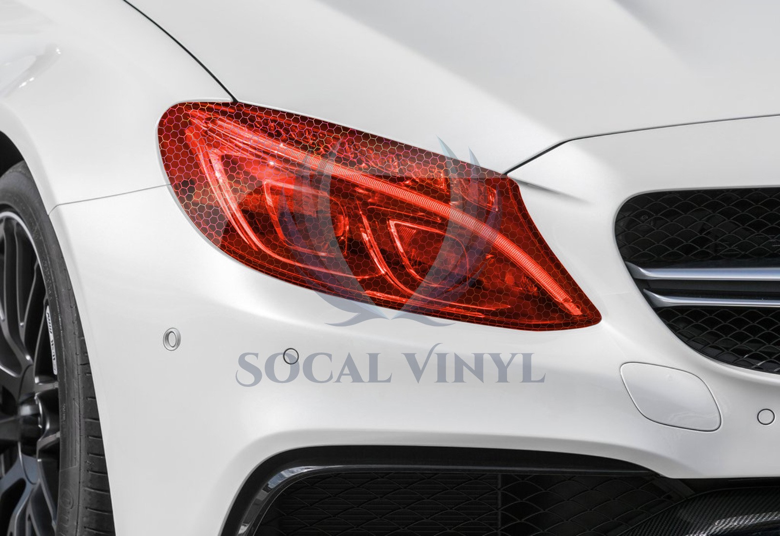 Headlight Hex Holographic Gloss Flame Red Taillight Tint Film Fog Honeycomb Film