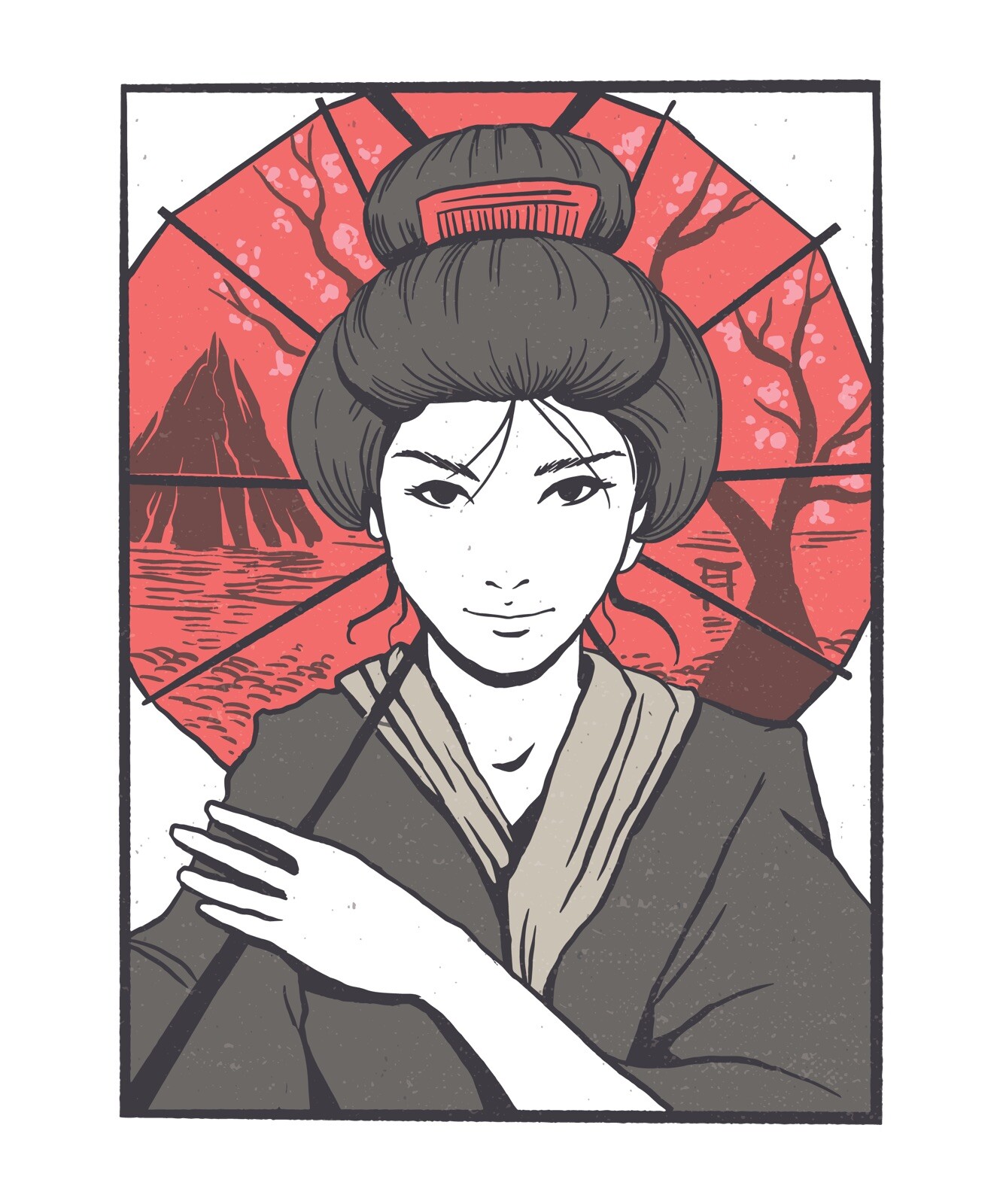 3” Japanese Geisha Girl Sticker Scenic Mountains Tattoo Art Sexy Kimono Anime