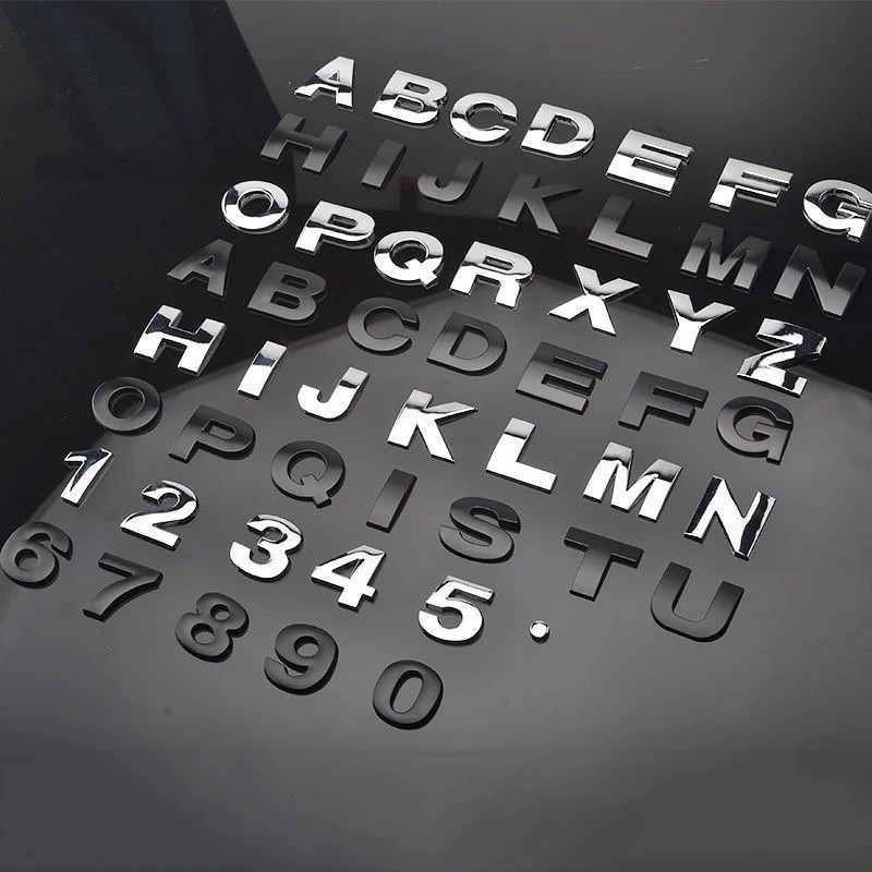 1PC 3D Metal Alphabet Silver Badge Chrome Silver Letter Number Logo Car Stickers