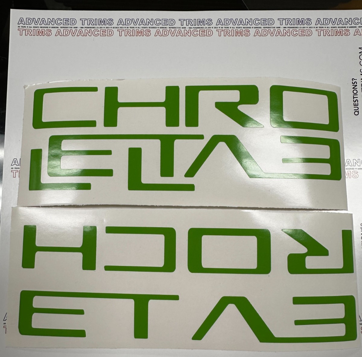 LIME GREEN VINYL – 2 x BED RAIL CAP COVER LETTERS FOR SILVERADO 2019+