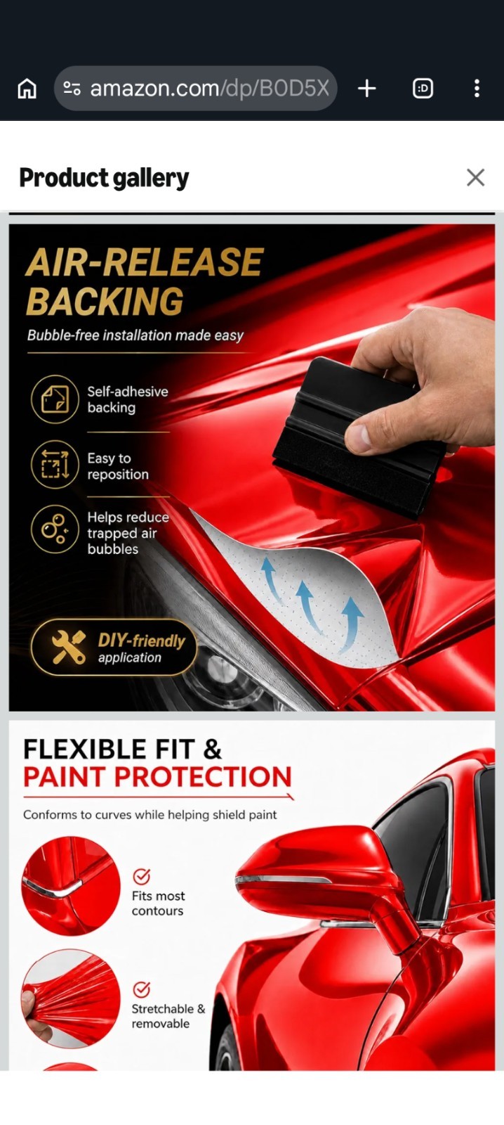 Red Automotive Vinyl Wrap for Body Protection & Scratch Resistance 10X5 FT