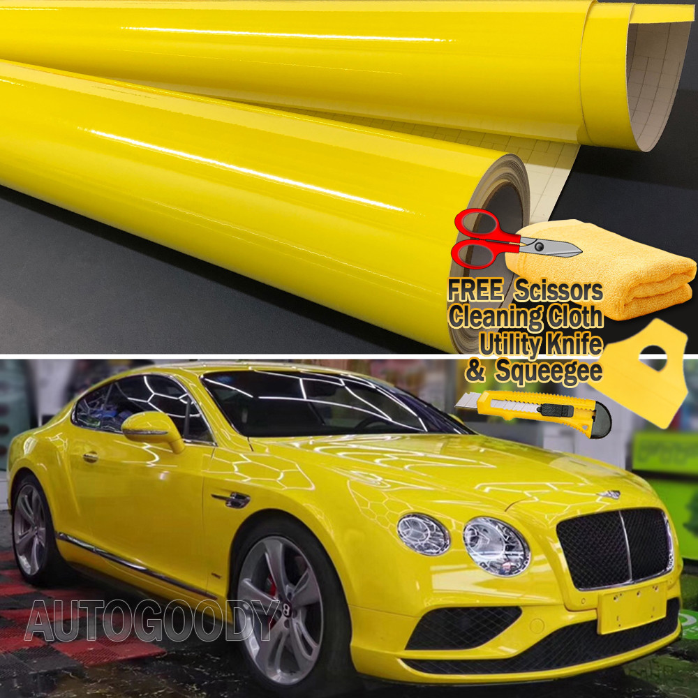 24″ x 60″ Super Gloss Yellow Vinyl Film Wrap Sticker Air Bubble Free 2ft x 5ft