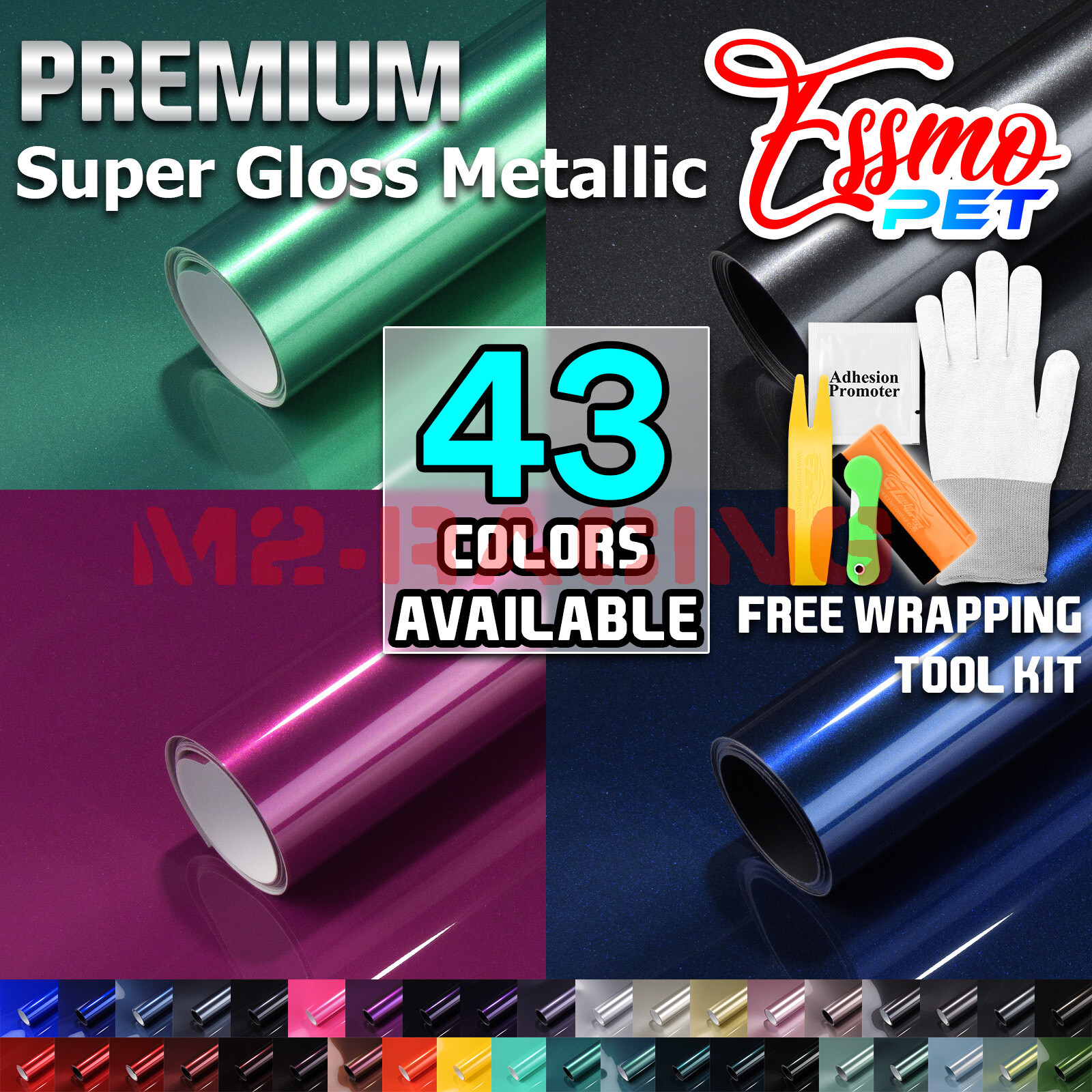 ESSMO PET Super Gloss Metallic Car Vehicle Vinyl Wrap Decal Sticker Like Paint