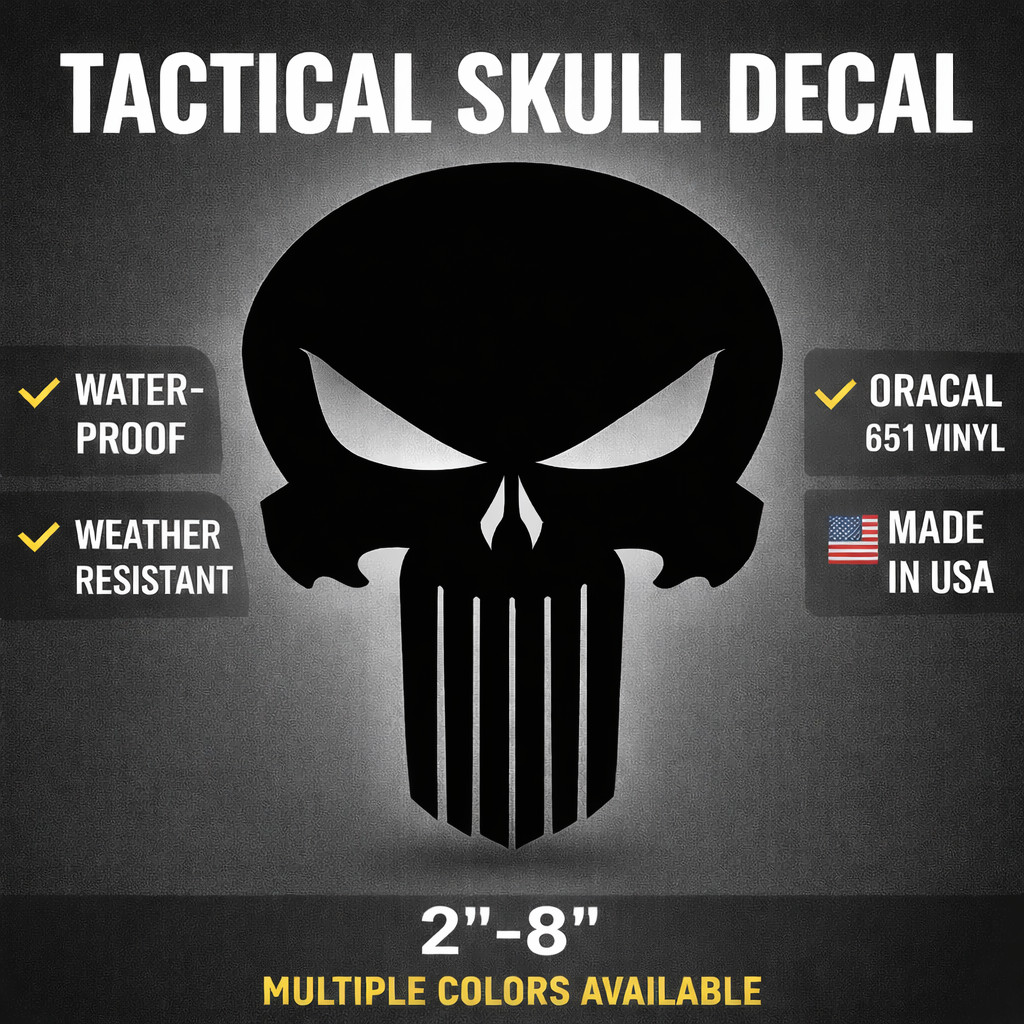 Punisher Style Tactical Skull Vinyl Decal Sticker Waterproof Die Cut Car 2–8″