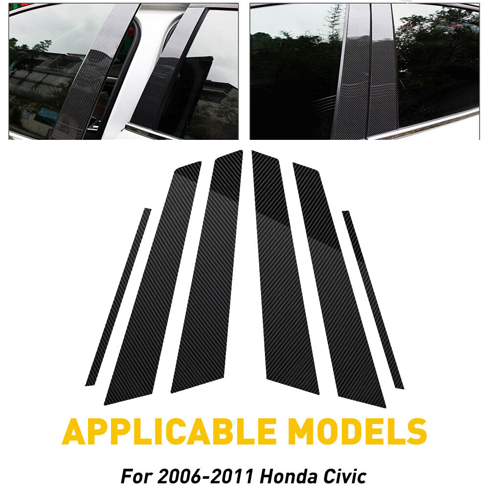 Window Pillar Posts Cover Door Trims for Honda Civic Sedan 2006-11 Carbon E
