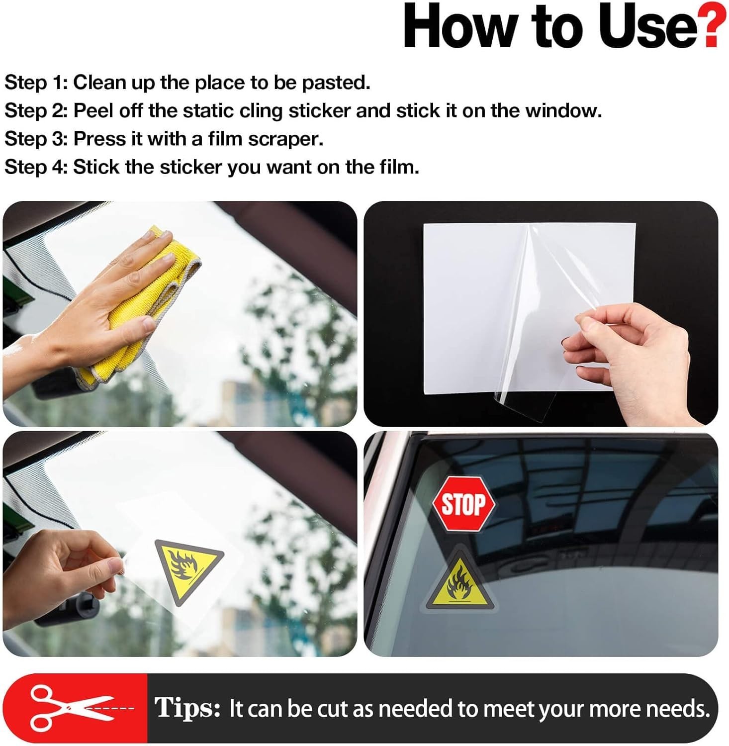 10PCS Clear Car Window Cling Stickers Waterproof Vinyl for Permits & More