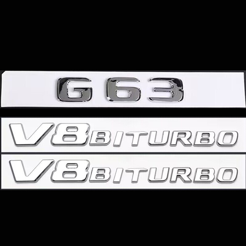 4PCS Chrome BADGES FOR MERCEDES G-CLASS G63+AMG+V8 BITURBO EMBLEMS W464