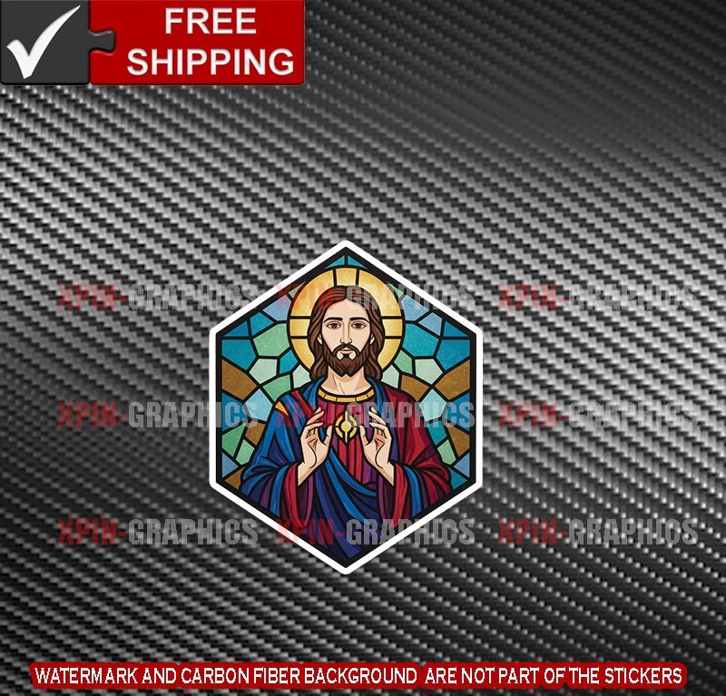 Jesus Faux Stained Glass Vinyl Decal Sticker Lord Christianity Christ B