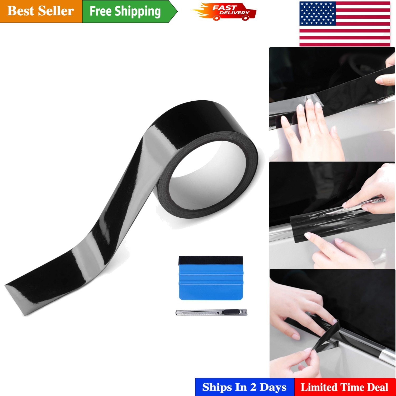 2″x30′ High Gloss Black Vinyl Wrap for Chrome Delete – Protect Your Car’s Finish