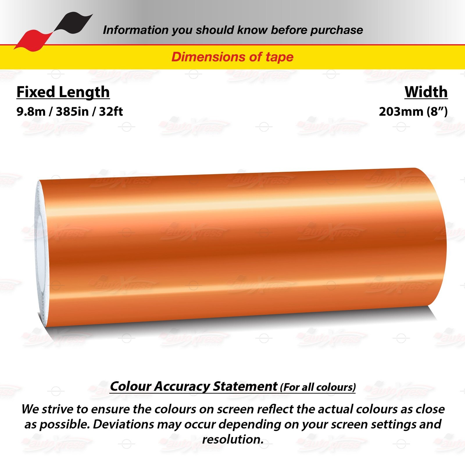 CHROME BURNT-ORANGE 8″ 203mm PIN STRIPE Car Striping TAPE Decal Vinyl Sticker