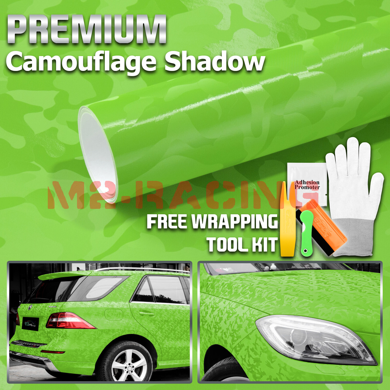 Camouflage Shadow Apple Green Pattern Car Vinyl Wrap Decal Sticker Sheet Film