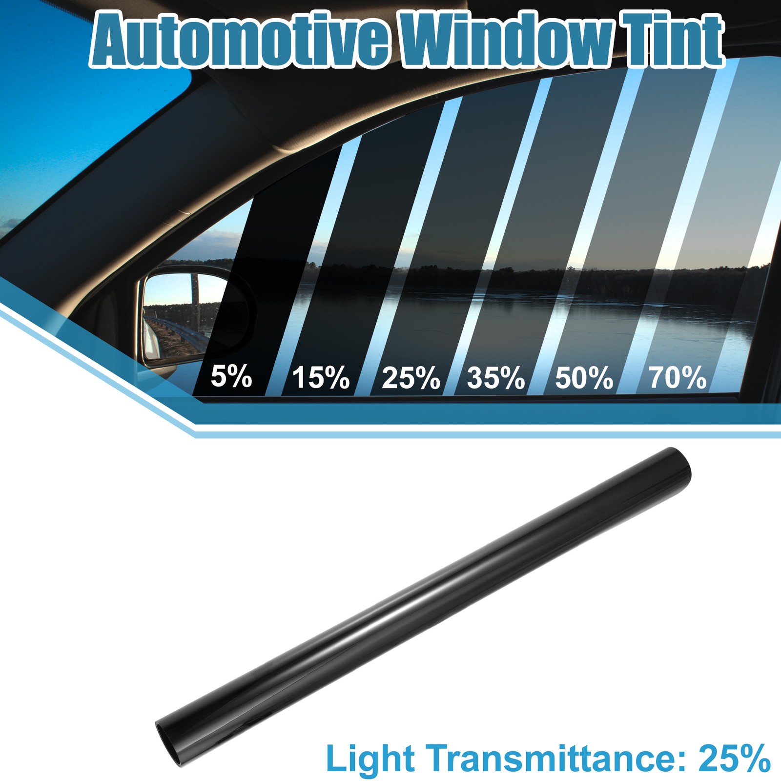 Automotive Window Tint Film 25% VLT 0.5x7m Heat Block Scratch Resistant Black