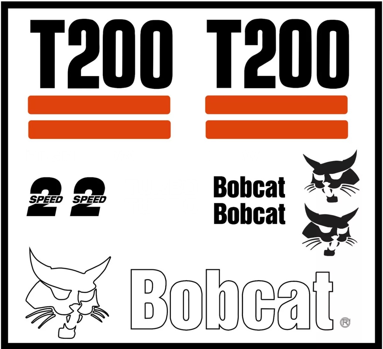 DECAL KIT for Bobcat skidsteer. T200 track loader decals Stickers