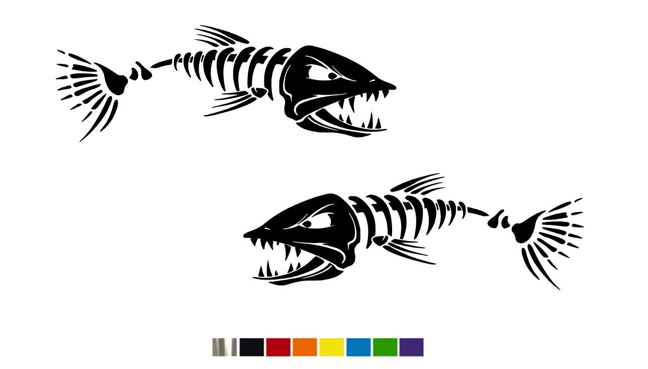 (2) MEAN SKELETON FISH CUSTOM SIZE COLOR Vinyl Decal Set for TRUCKS & CARS
