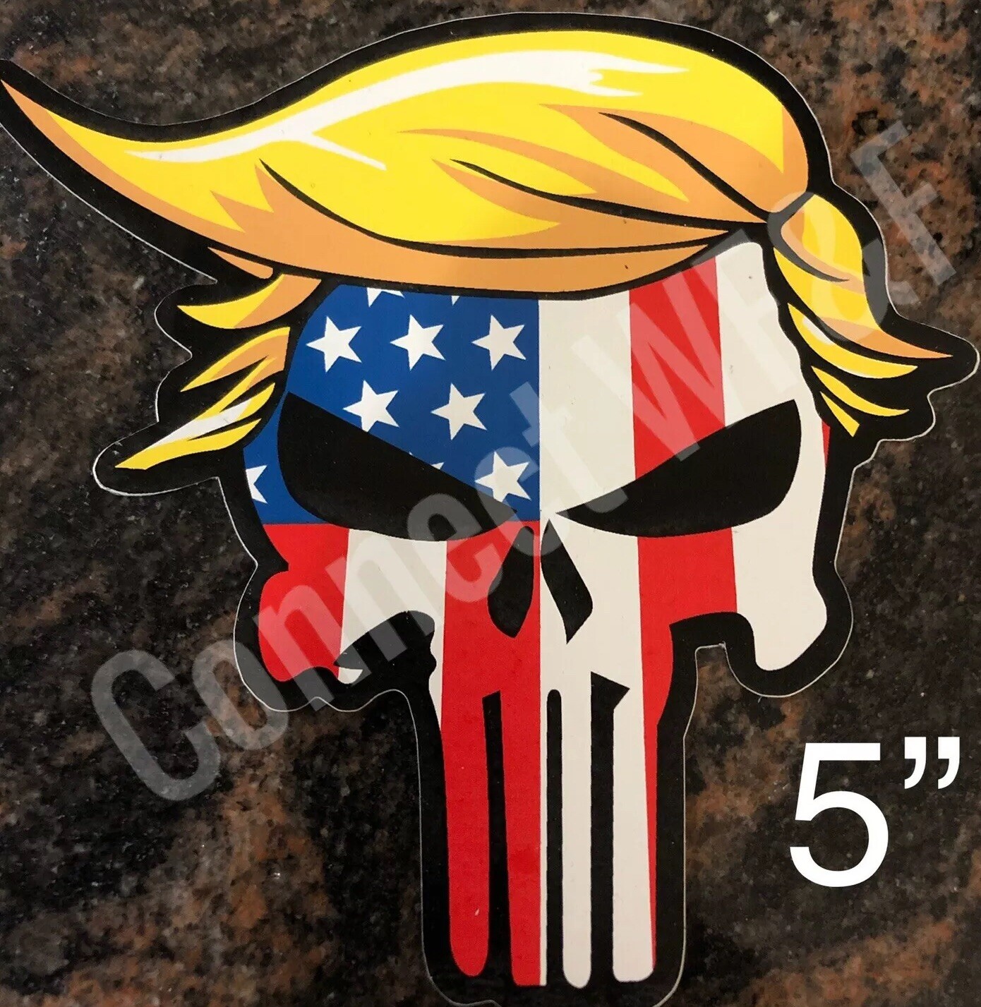 Donald Trump Sticker 2024 Hair Skull Punisher 5” Die Cut Bumper Window USA Flag