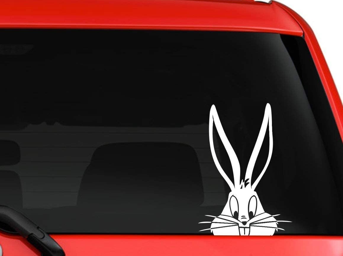Bunny Peeking 5.5″ White Vinyl Graphic Decals – Car Truck Windows laptop