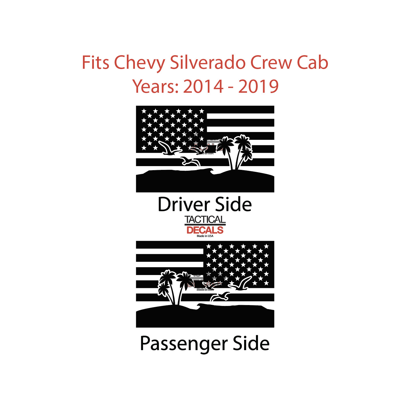 USA Flag w/Beach Scene Decal fits Crew Cab window 2014-2019 Chevy Silverado