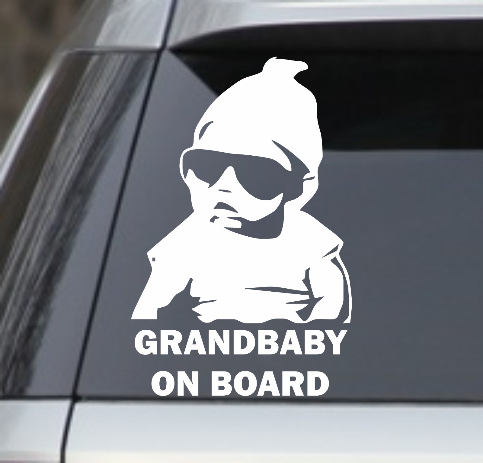 White Funny GrandBaby on Board Hangover Car Window Laptop Vinyl Decal Sign