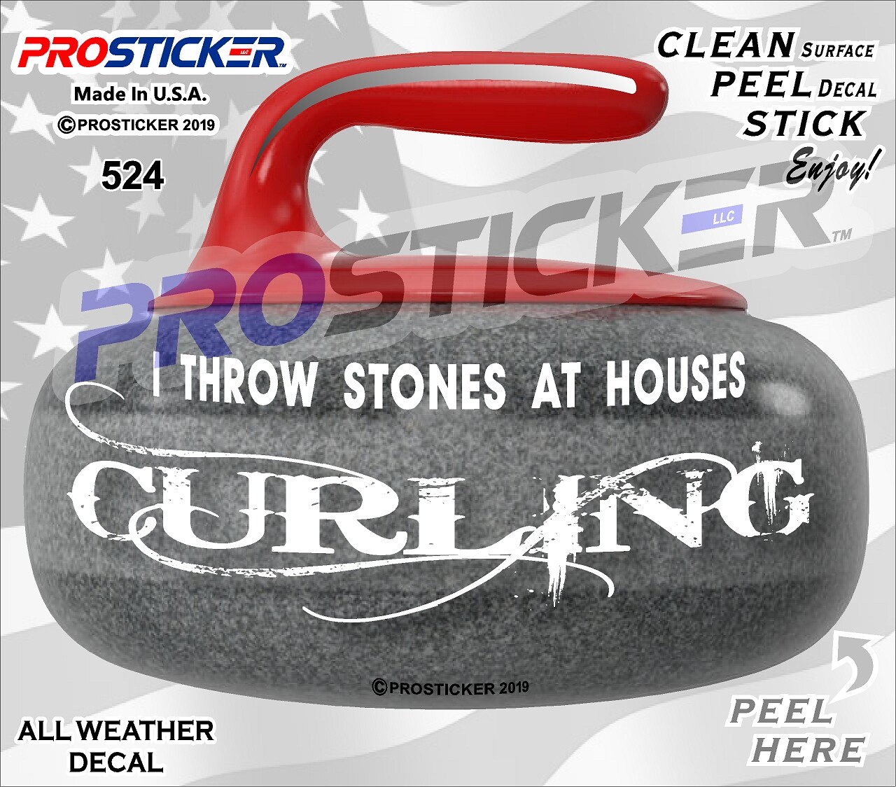 ProSticker 524 (One) 3″ H x 4″ W Curling I Throw Stones at Houses Decal Sticker