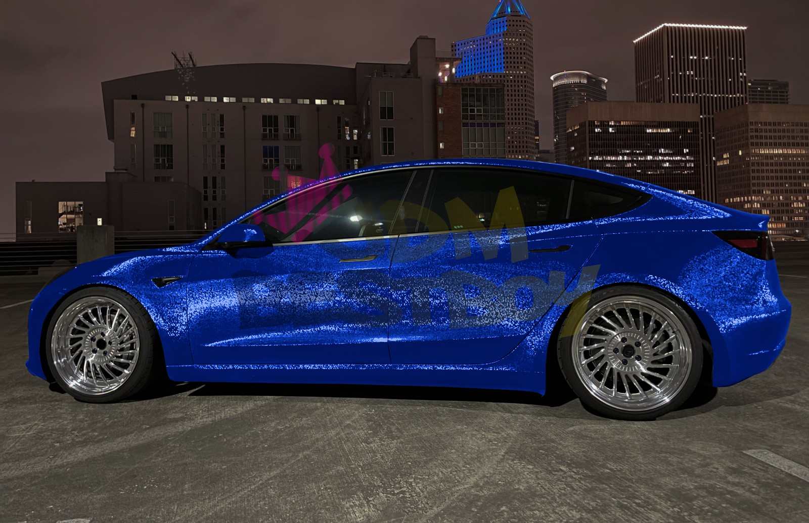 PET Damascus Steel Forged Gloss Royal Blue Car Vinyl Wrap Decal Sticker Film