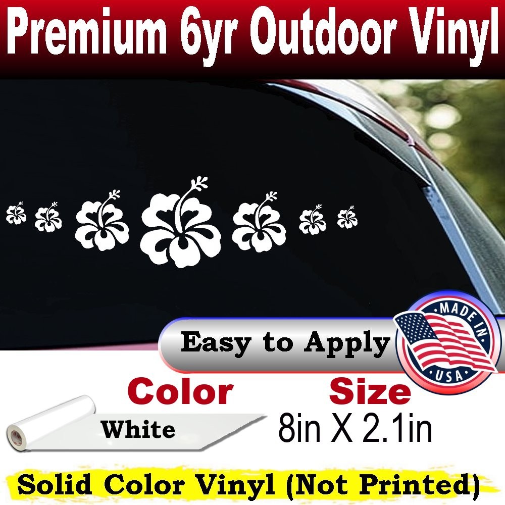 Hibiscus Flowers Row Car Truck Window Laptop Decal Sticker White 8X2.1