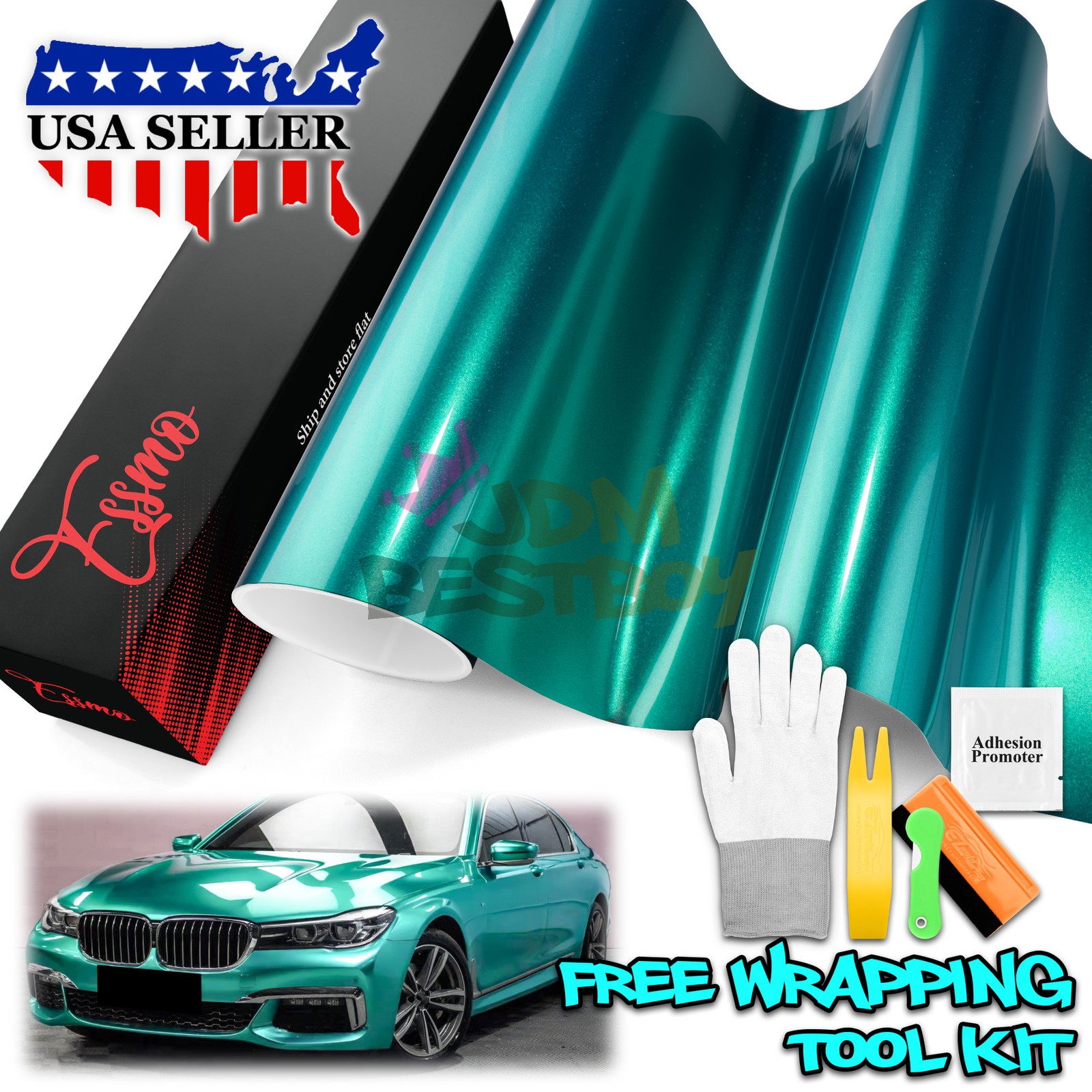 ESSMO PET Super Gloss Metallic Emerald Green Vehicle Vinyl Wrap Decal Like Paint