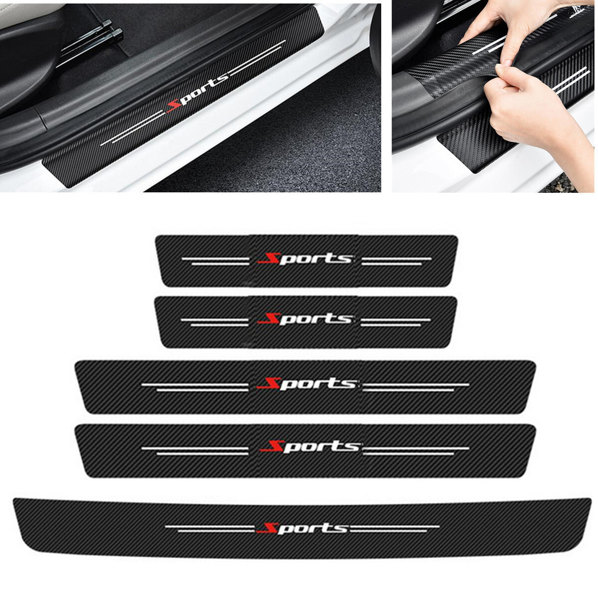 Car Door Plate Sill Scuff Cover Anti Scratch Decal Sticker Protector PU 5 Pcs