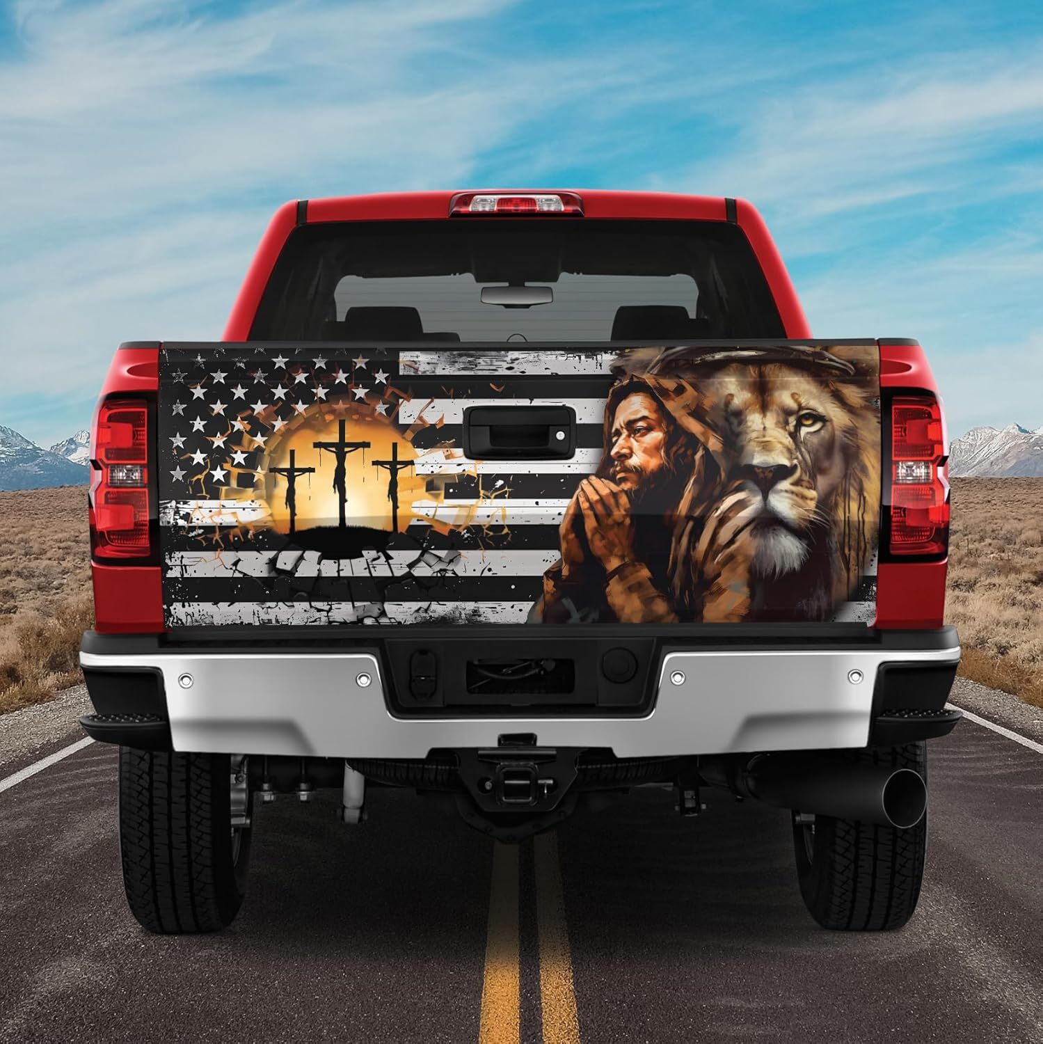 Lion Jesus Christian Truck Tailgate Wrap, Jesus Christian Themed Tailgate Wrap