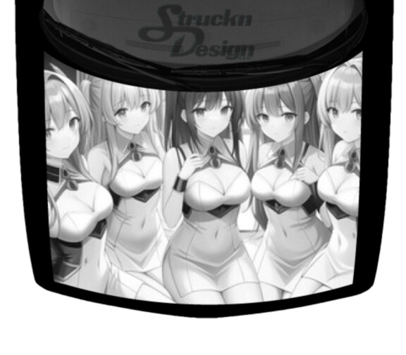 Anime Angel Wings Sexy Girls Grayscale Truck Hood Wrap Vinyl Car Graphic Decal