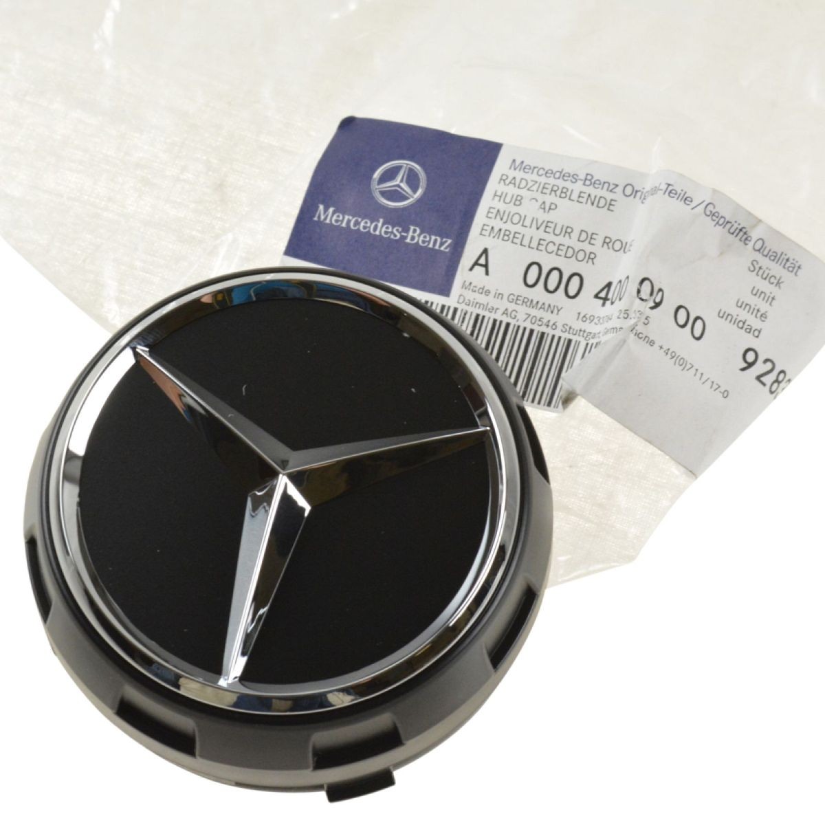 NEW OEM 00040009009283 Raised Chrome & Black Wheel Center Cap for Mercedes Benz