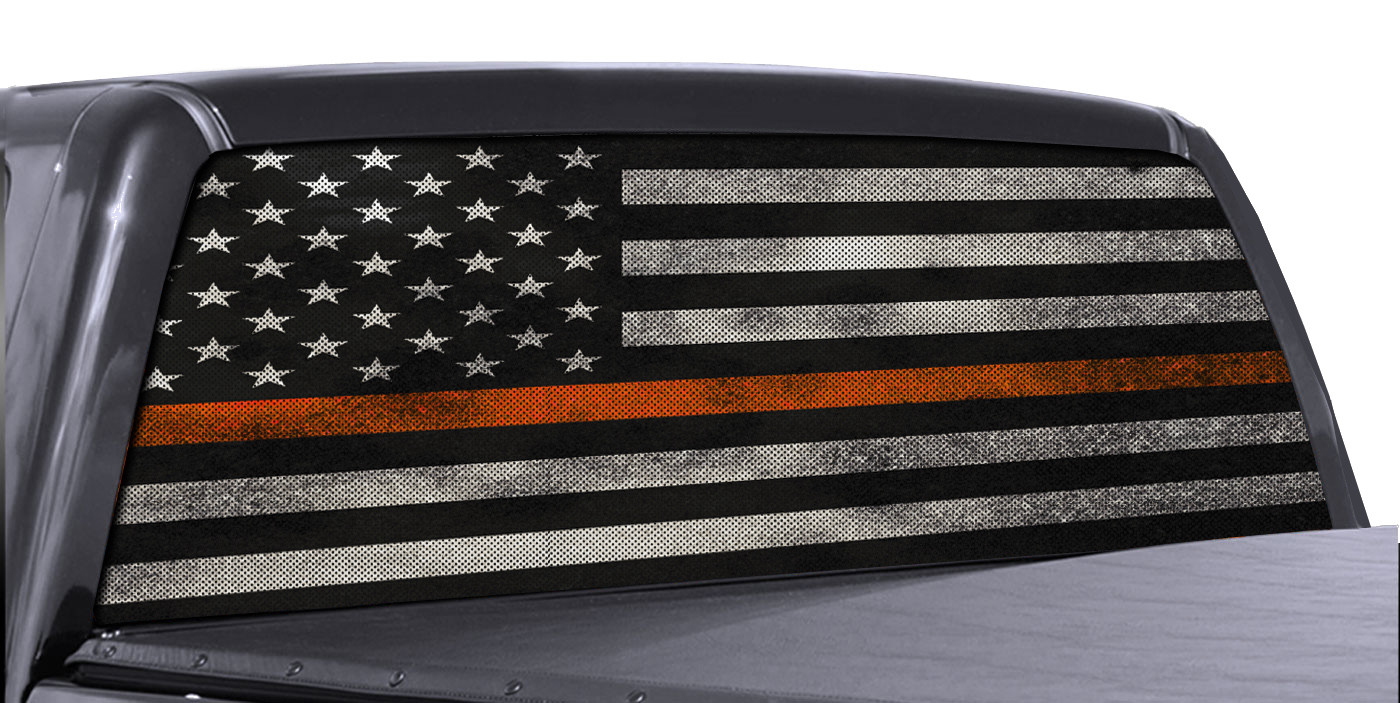 FGD Truck Rear Window Wrap Orange Line Search & Rescue Perforated Flag