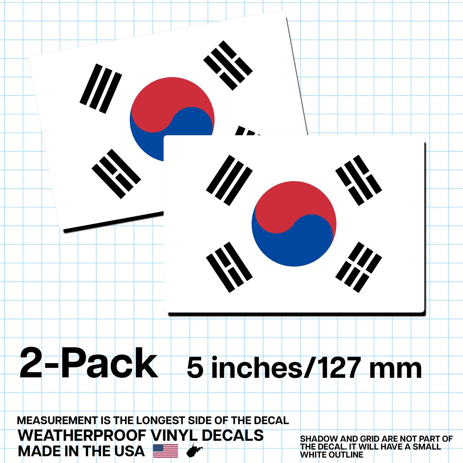 South Korea Flag Sticker 5″ 2-Pack – KR Decal – South Korean Pride Vinyl