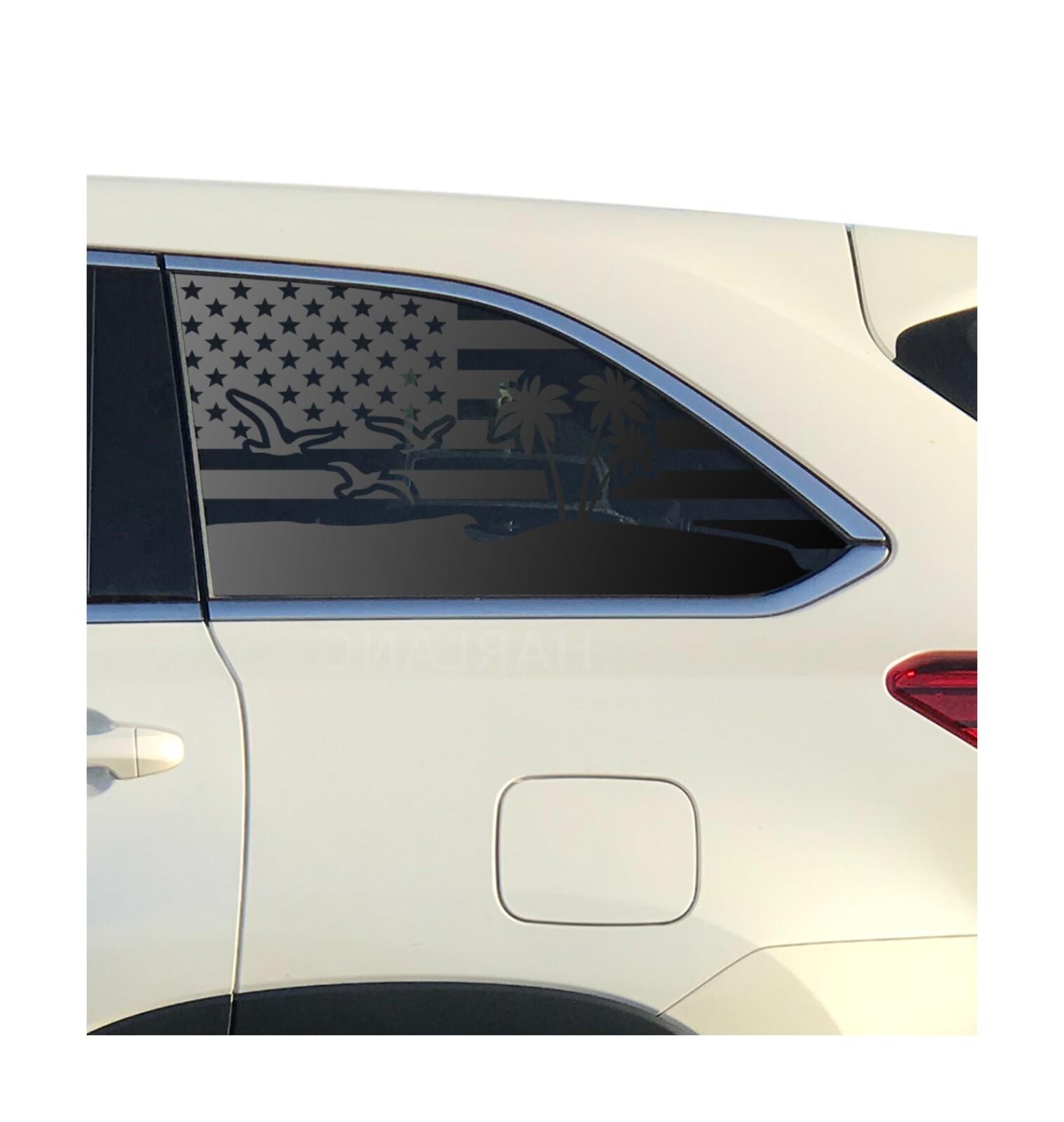 USA Flag w/Beach Scene Decals – Fits Toyota Highlander 2014-2019 3rd Side Window