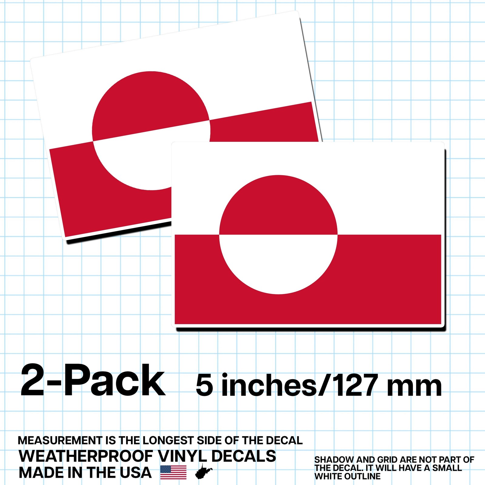 Greenland Flag Sticker 5″ 2-Pack – GL Decal – Greenlandic Pride Vinyl