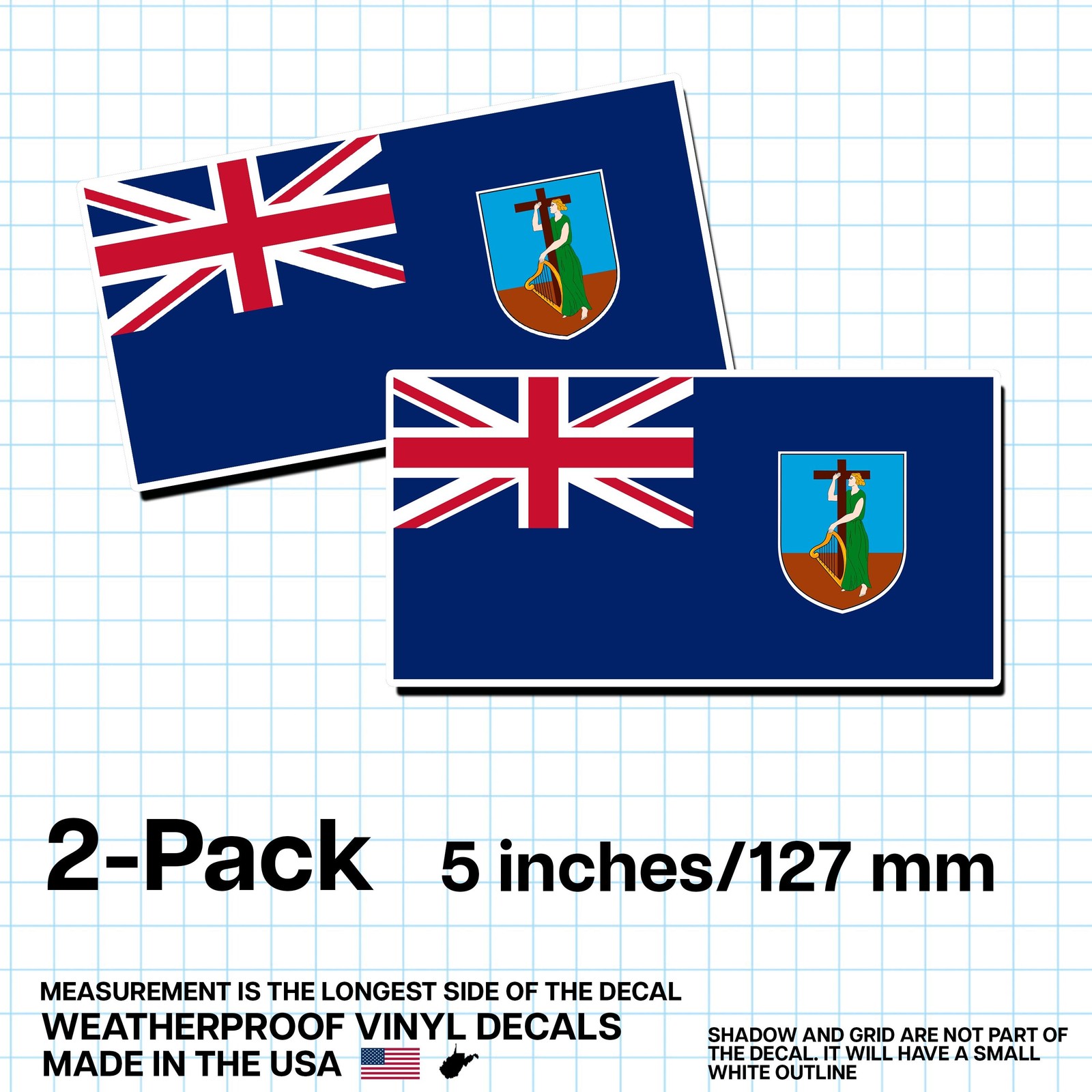 Montserrat Flag Sticker 5″ 2-Pack – MS Decal – Montserratian Pride Vinyl