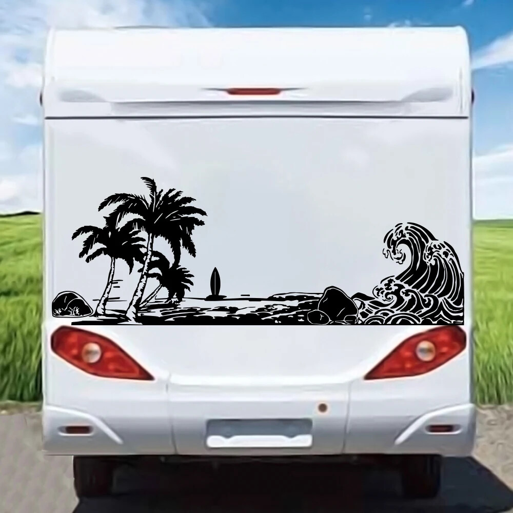 Large Beach Wave Palm Tree Car Sticker Decal Summer Surf Nature Ocean Landscape