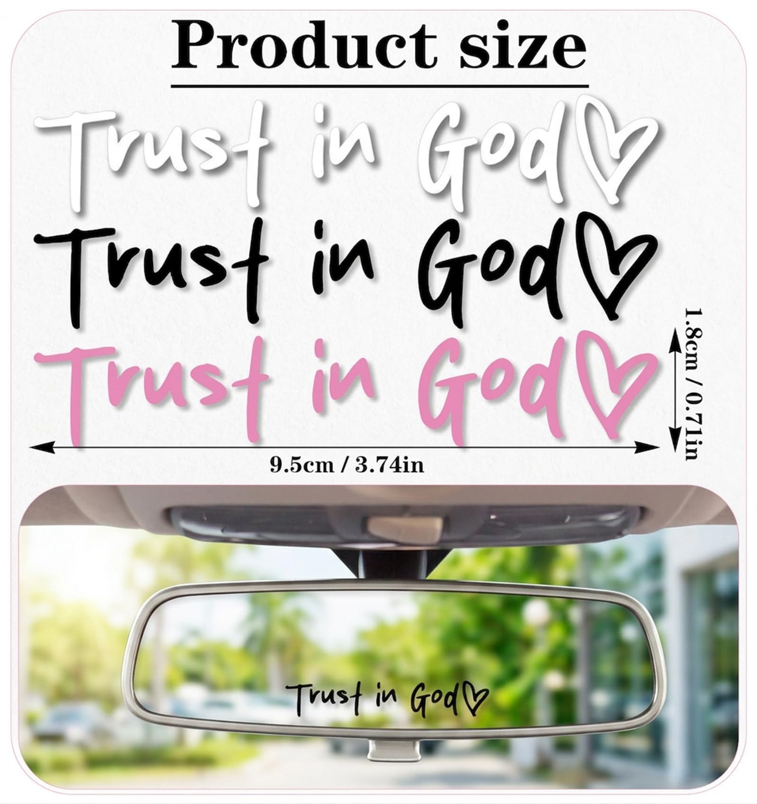 6 Pcs Trust in God Rearview Mirror Sticker Vinyl White, Black, Pink