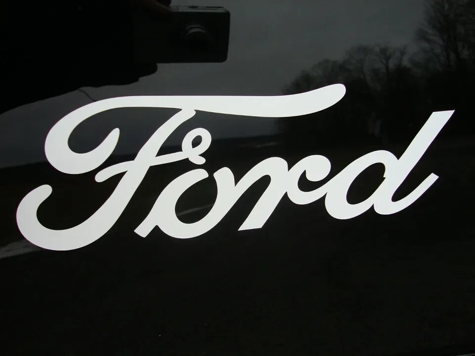 FORD SCRIPT LOGO EMBLEM DECAL BUMPER STICKER CURSIVE 9″X3″ NEW WHITE
