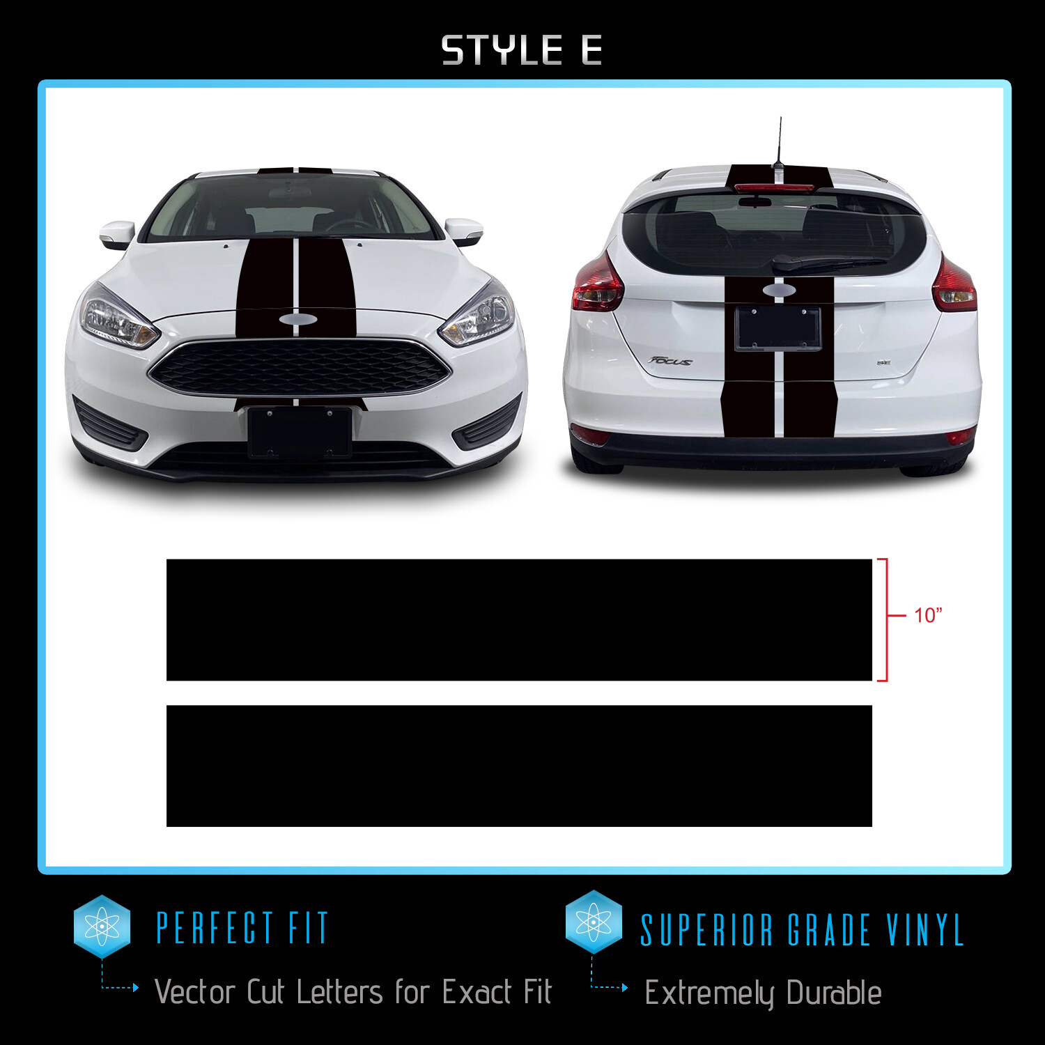 For 2011+ Ford Focus Full Body Rally Racing Stripes Graphic Decal – Gloss Vinyl